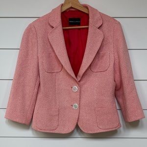 Rena Lange Cherry Ivory Tweed Button Front Blazer Jacket Size 12